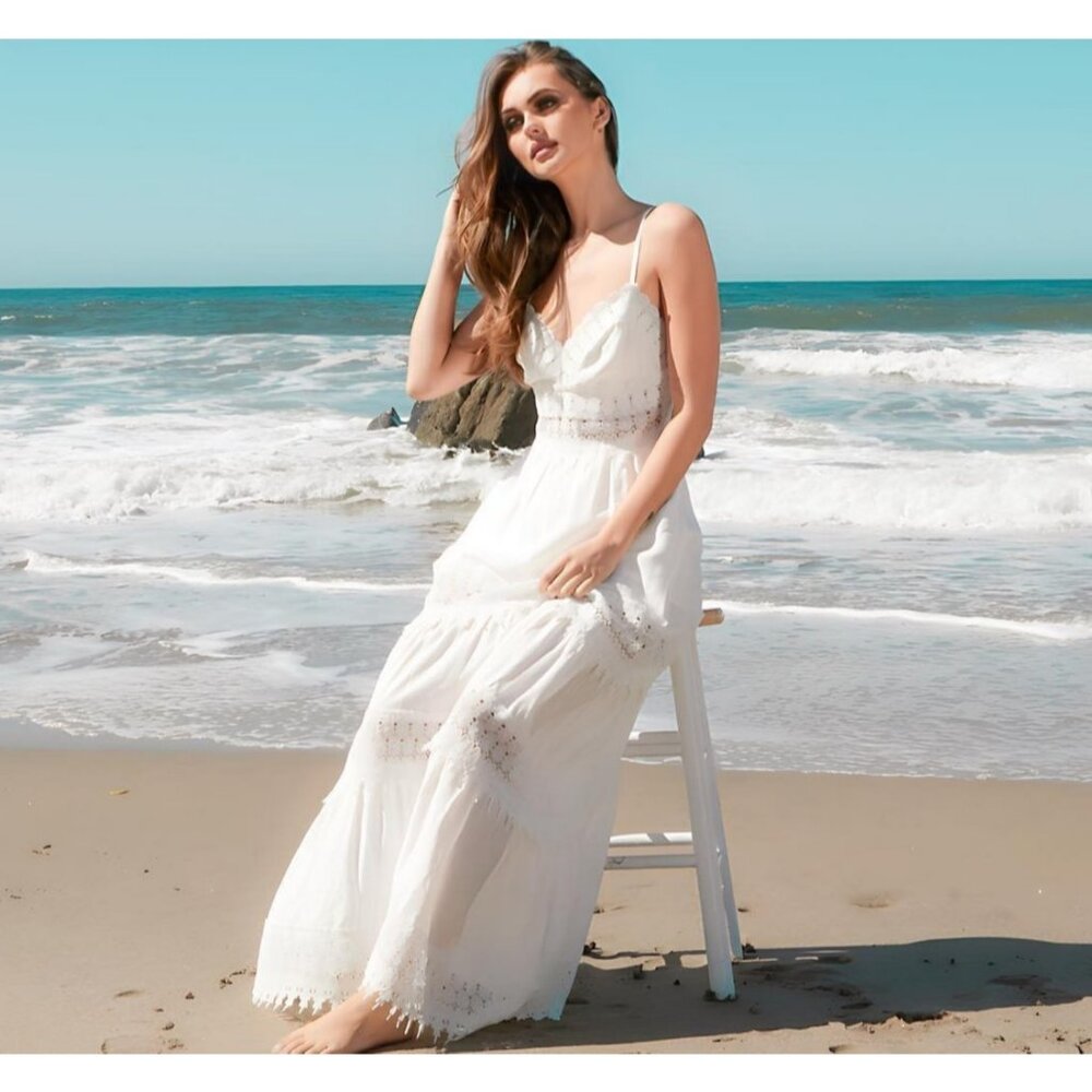 Boho White Lace Maxi Skirt Set Eyelet Cottagecore Festival Beach L'Atiste by Amy